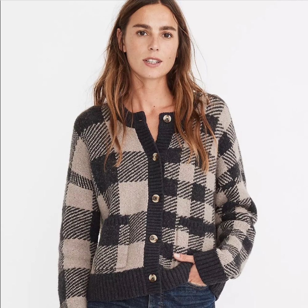 Madewell seawater plaidmix Colburne cardigan_Size S